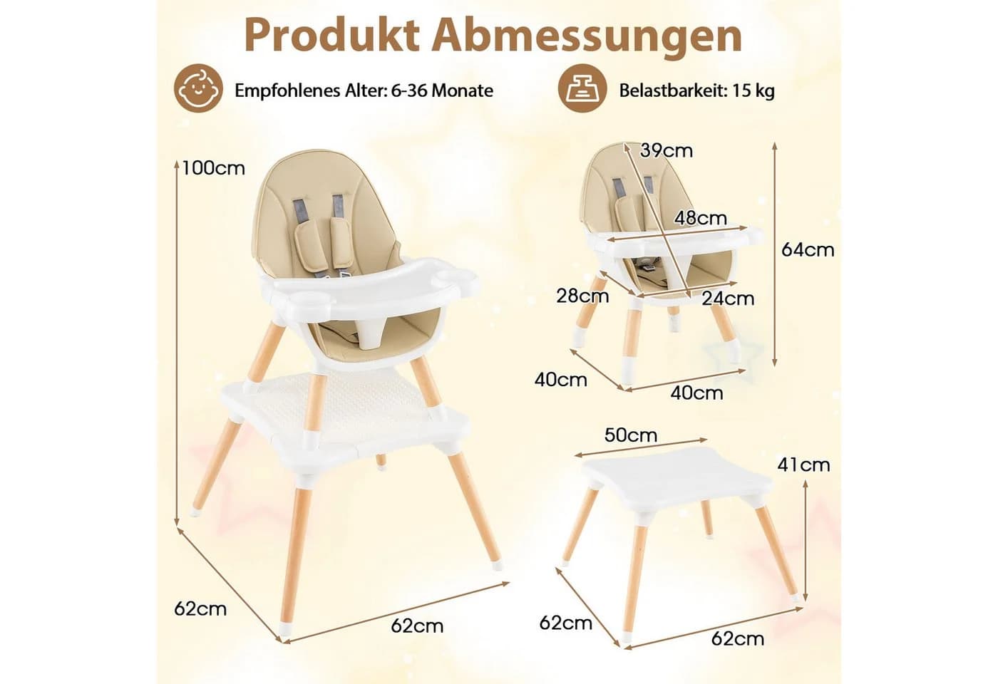 COSTWAY Hochstuhl 6-in-1 Kombihochstuhl mit Doppeltablett - Bild 4