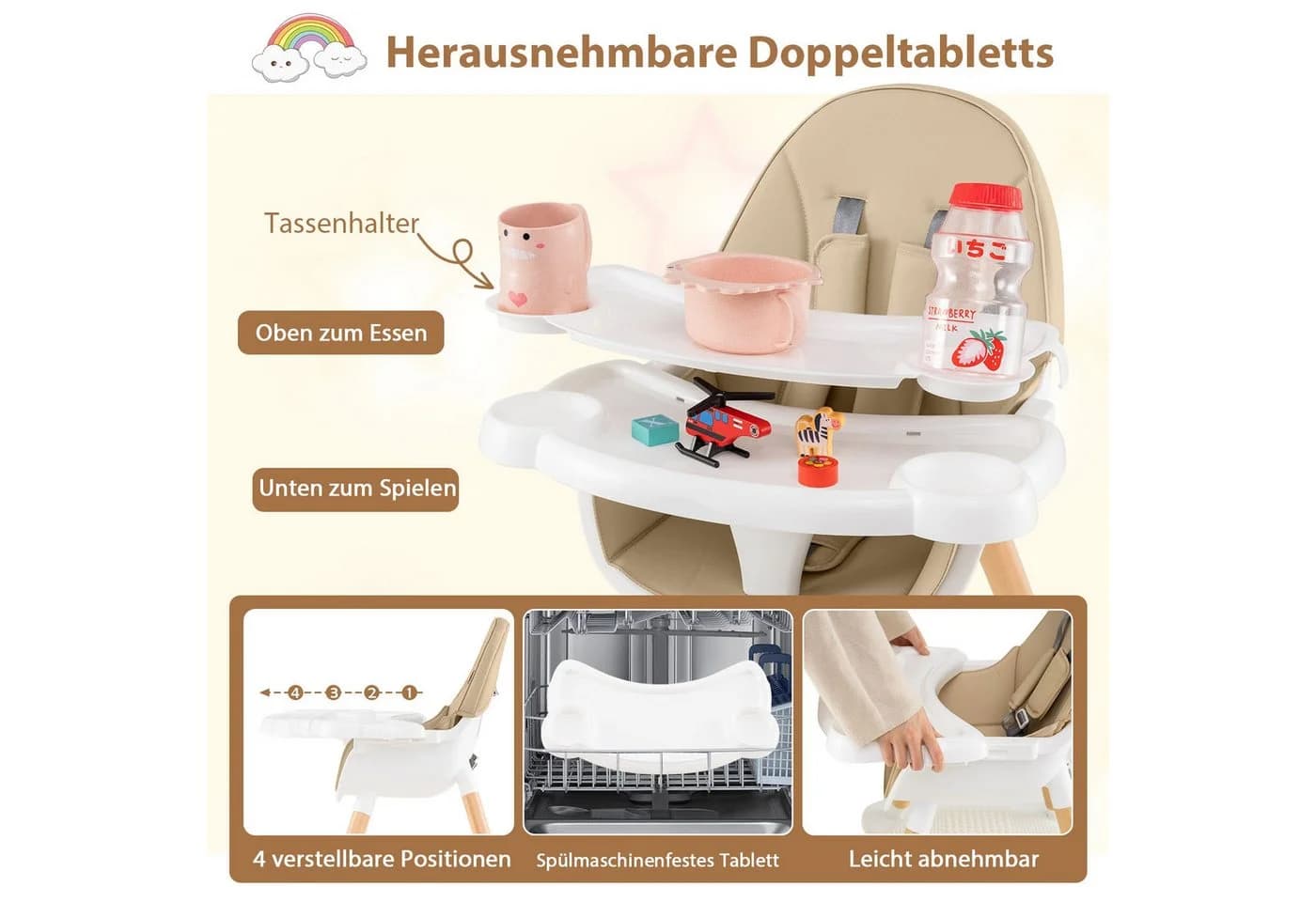 COSTWAY Hochstuhl 6-in-1 Kombihochstuhl mit Doppeltablett - Bild 5