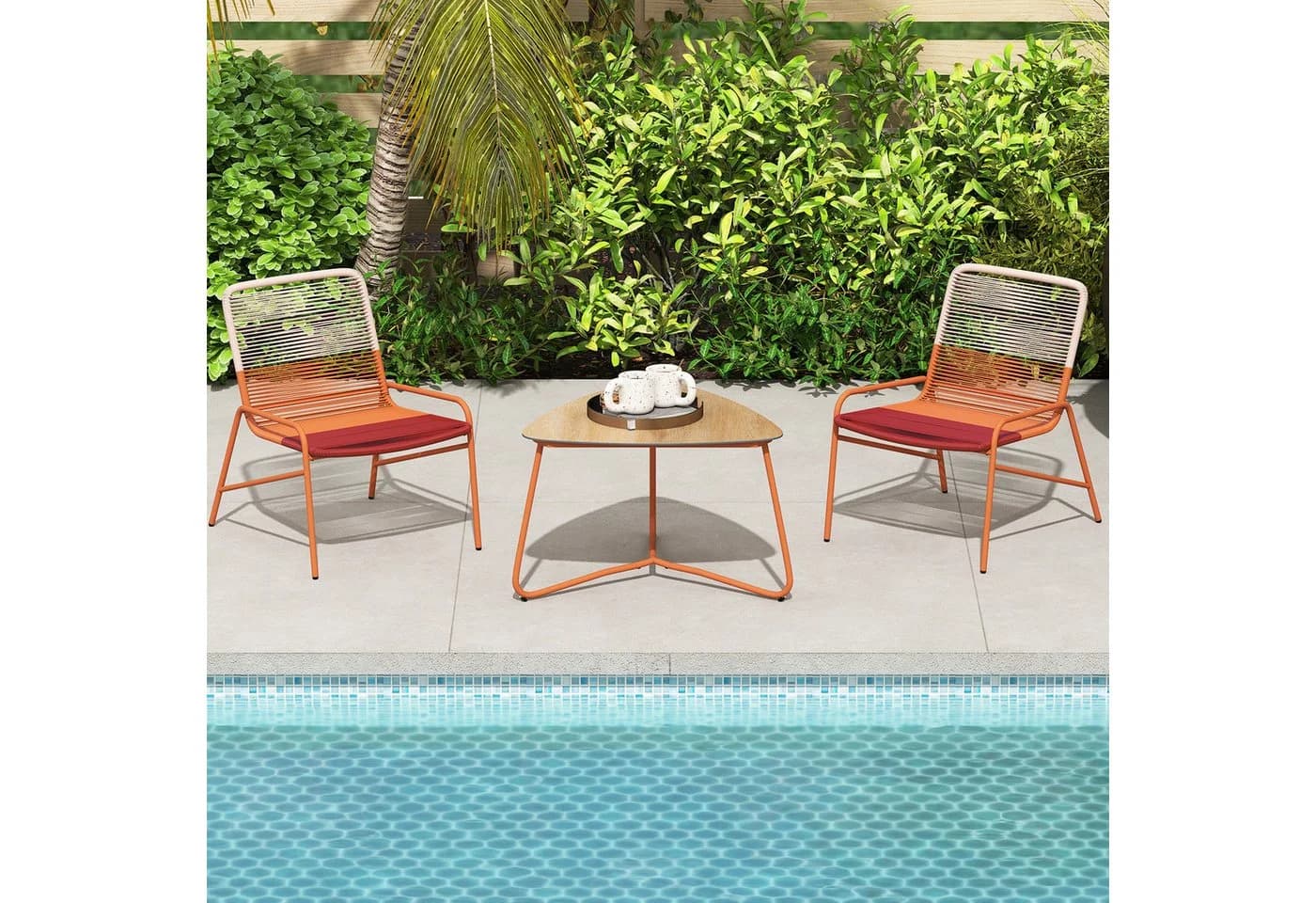 COSTWAY Balkonset 3-tlg. Rattan Gartenmöbel Orange mit Tisch - Bild 3