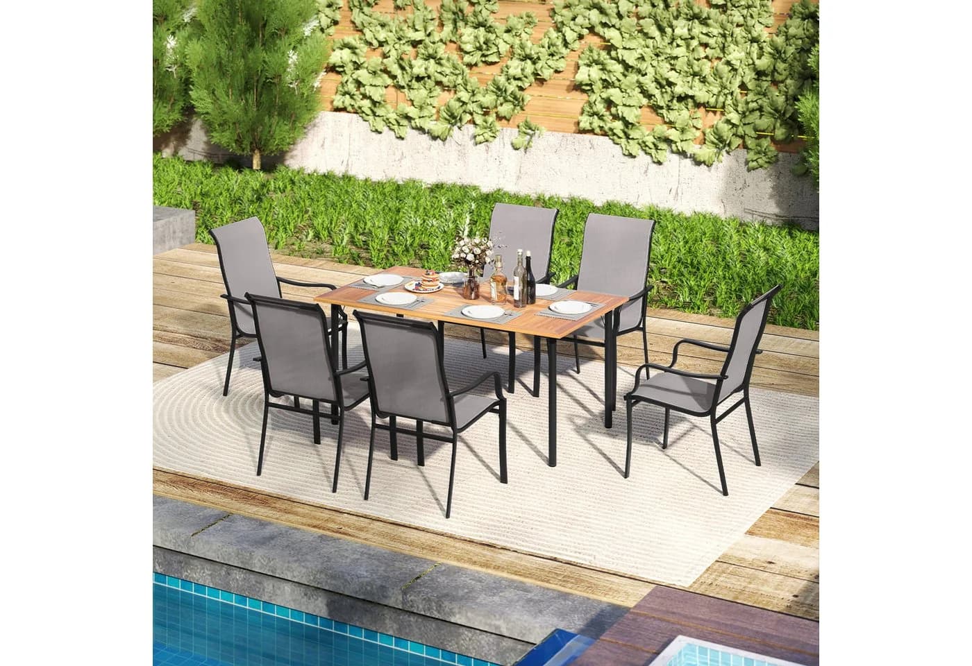 COSTWAY Gartenstuhl 2er Set Grau Aluminium Outdoor - Bild 3