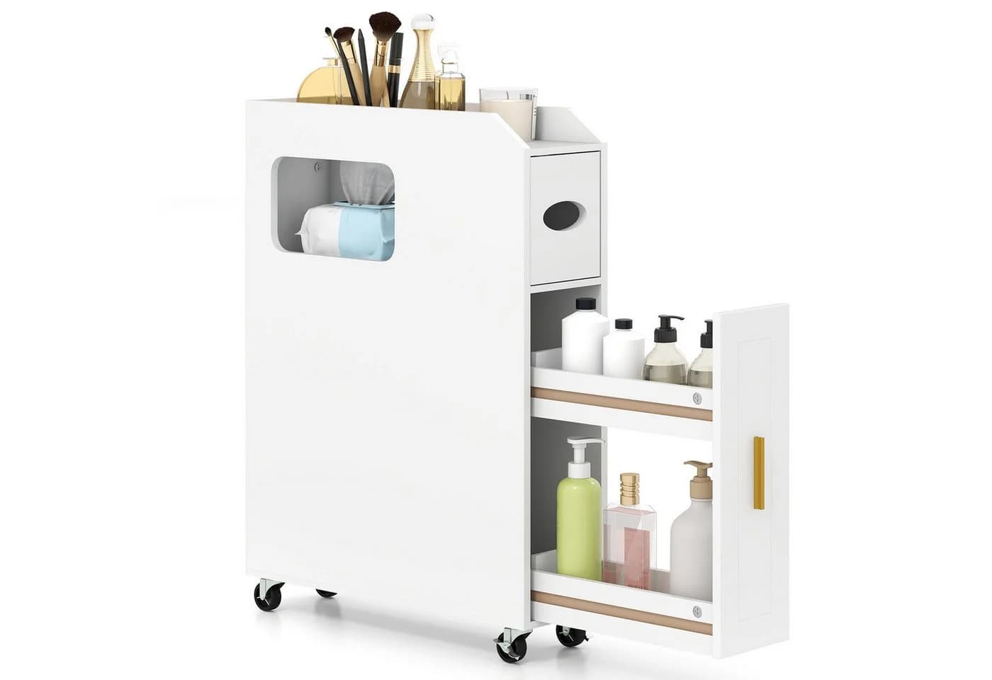 COSTWAY Badkommode Nischenschrank schmal mit Schublade auf Rollen - Bild 2