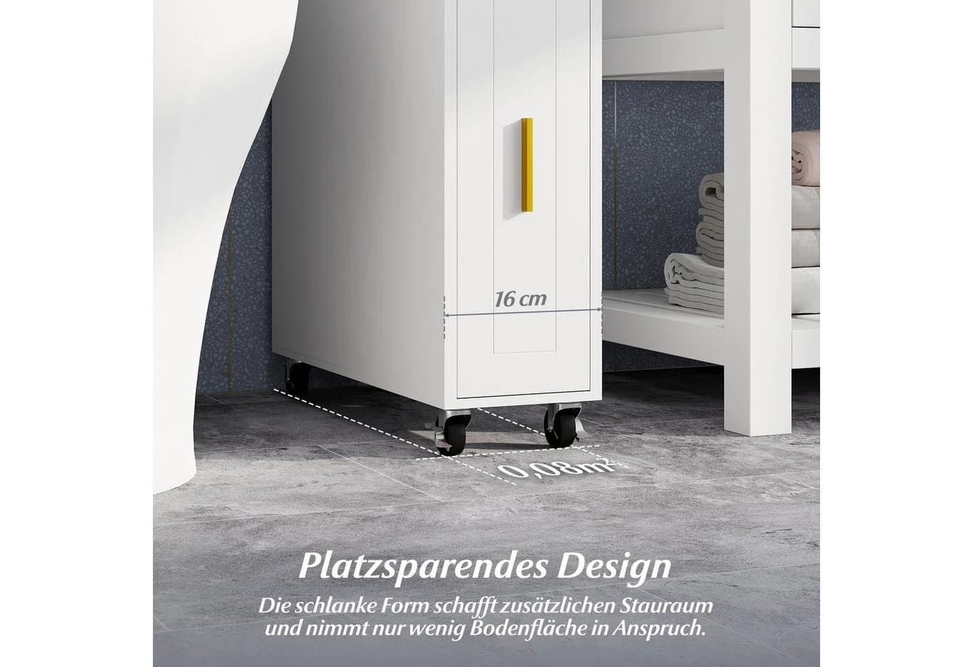 COSTWAY Badkommode Nischenschrank schmal mit Schublade auf Rollen - Bild 4