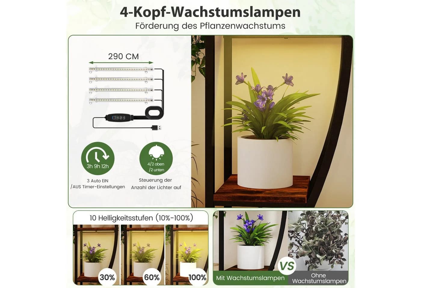 COSTWAY Pflanzenständer 10-stöckig Metall mit Licht - Bild 4