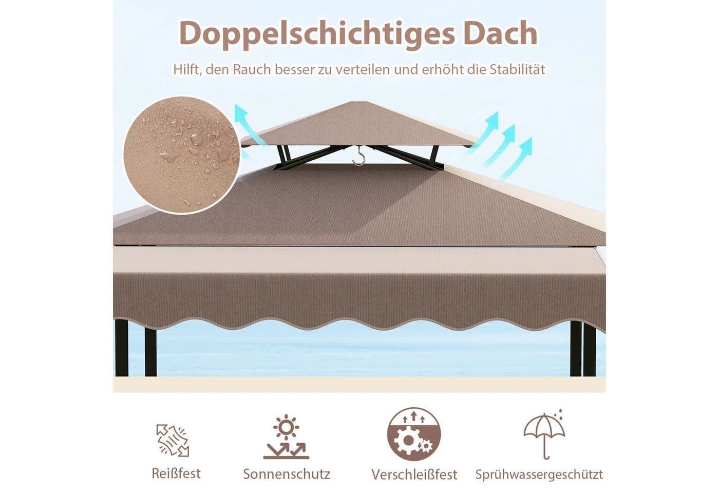 COSTWAY Grillpavillon mit Bartisch & 2 Hockern Braunes Polyester - Bild 5