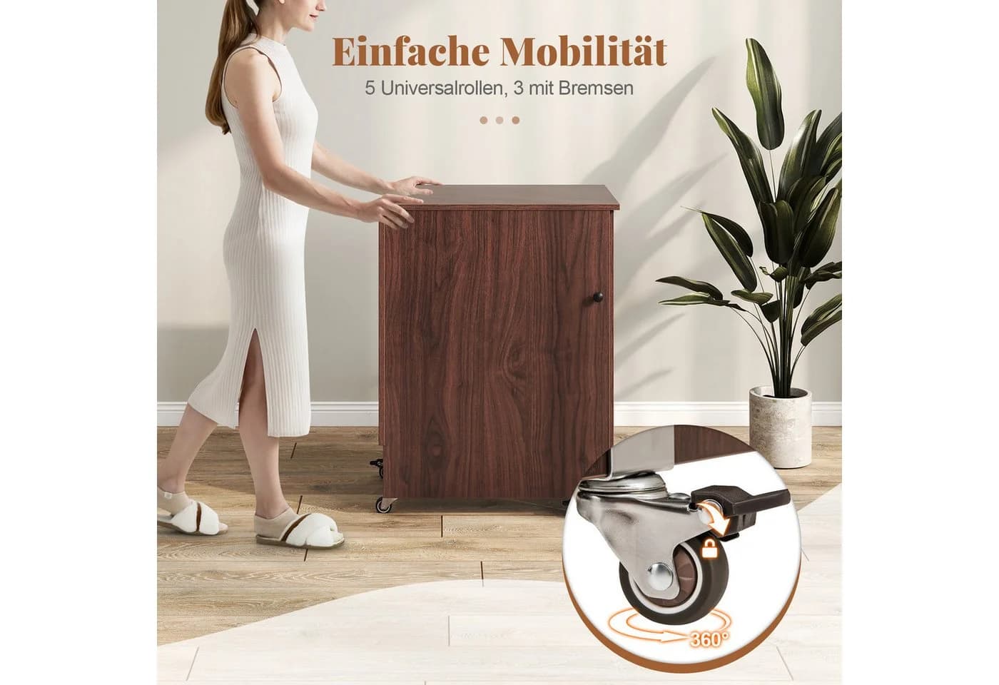 COSTWAY Schreibtisch 2 in 1 Nähtisch klappbar mit Ladestation Rollen Rustikal Braun - Bild 5