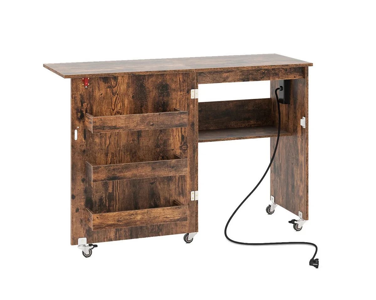COSTWAY 2-in-1 Nähtisch Klappbar Rustikal Braun - Bild 2