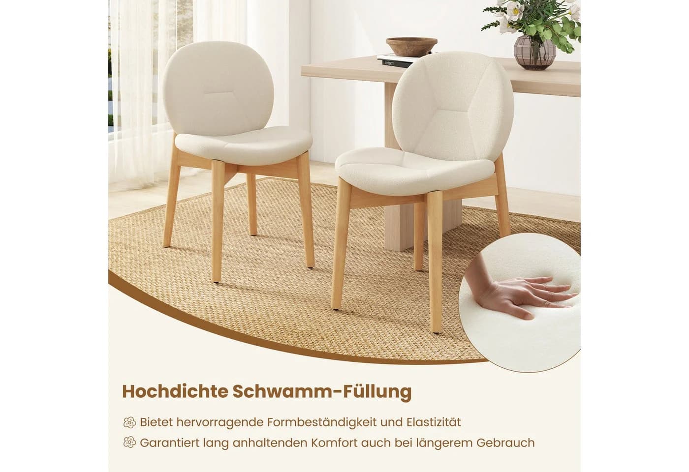 COSTWAY Esszimmerstuhl 2er Set Weiß Bouclé
