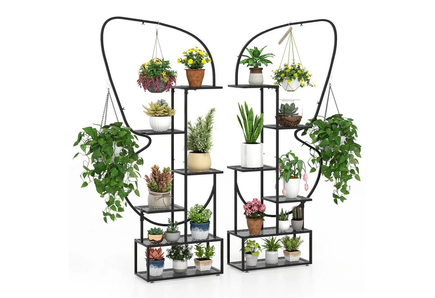 COSTWAY 6-stufiger Blumenständer 2er-Set Schwarz Metall - Bild 2