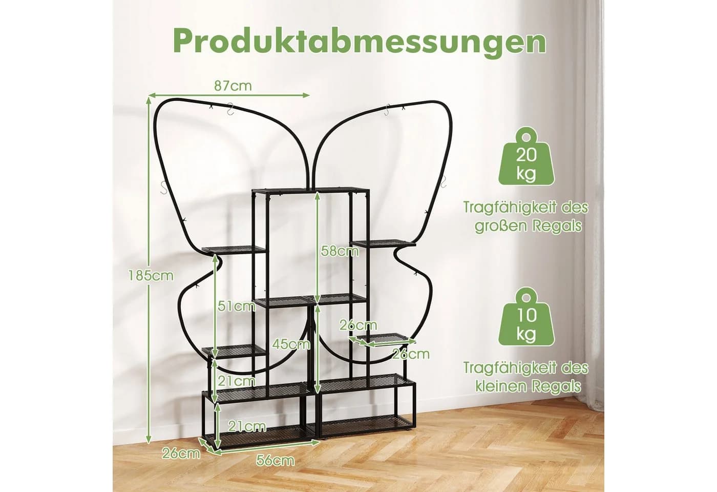 COSTWAY 6-stufiger Blumenständer 2er-Set Schwarz Metall - Bild 3
