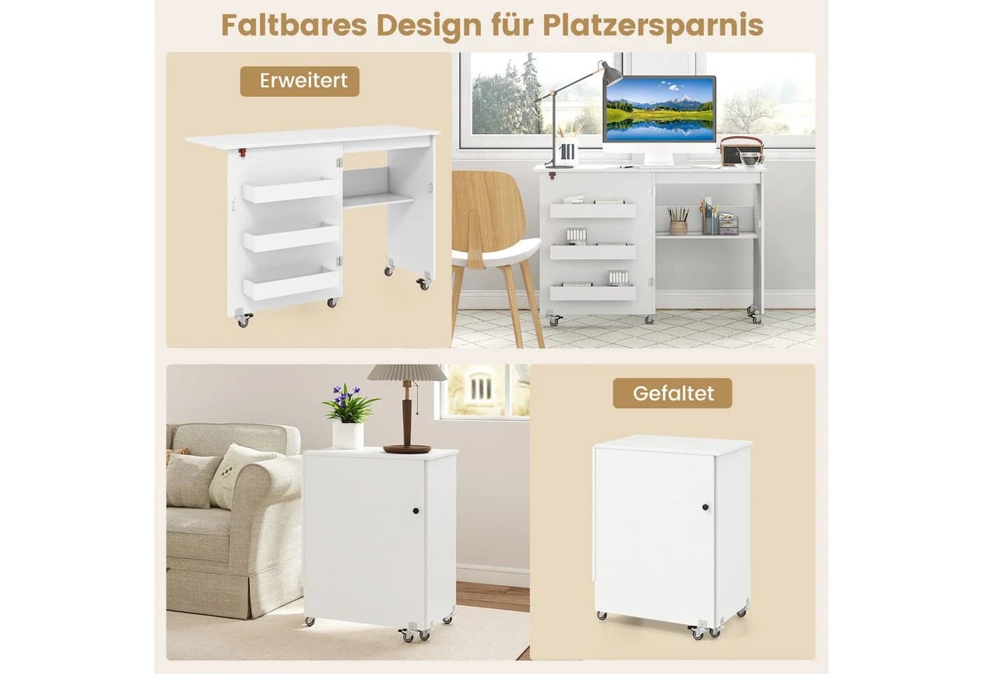 COSTWAY Nähtisch Klappbar Holz Braun - Bild 3