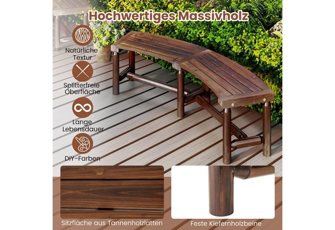 COSTWAY Gartenbank 3-Sitzer Holzbank bis 360 kg belastbar - Bild 3