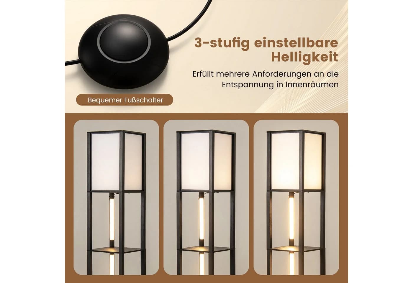 COSTWAY Stehlampe mit 3-stufig einstellbaren LED-Streifen und Fußschalter - Bild 5