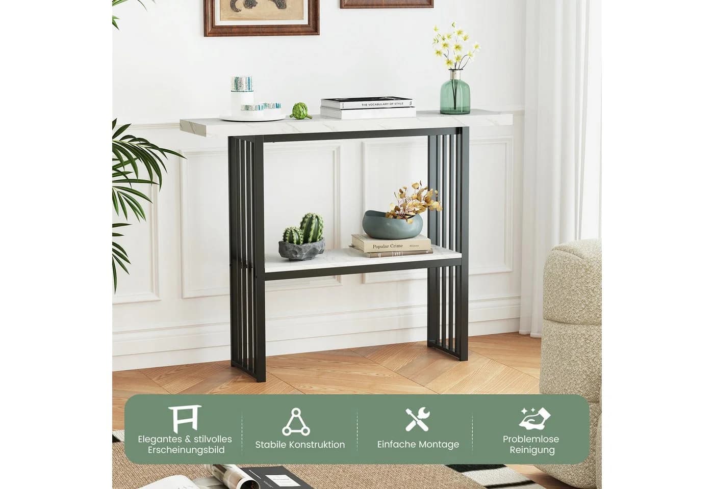 COSTWAY Konsolentisch Marmor Gold 120 cm