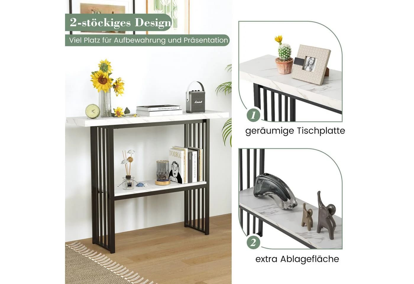 COSTWAY Konsolentisch Marmor Gold 120 cm - Bild 3