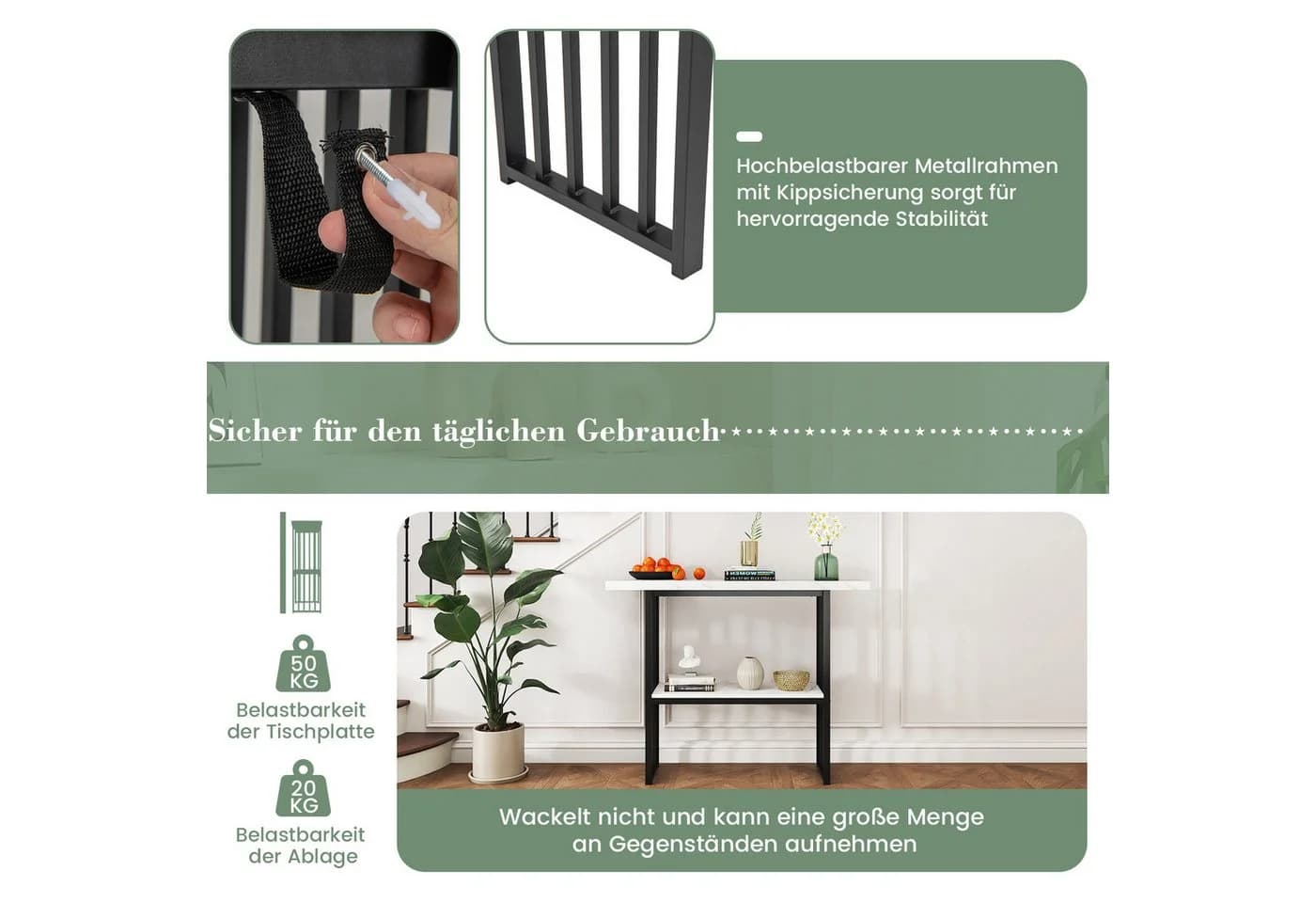 COSTWAY Konsolentisch Marmor Gold 120 cm - Bild 4