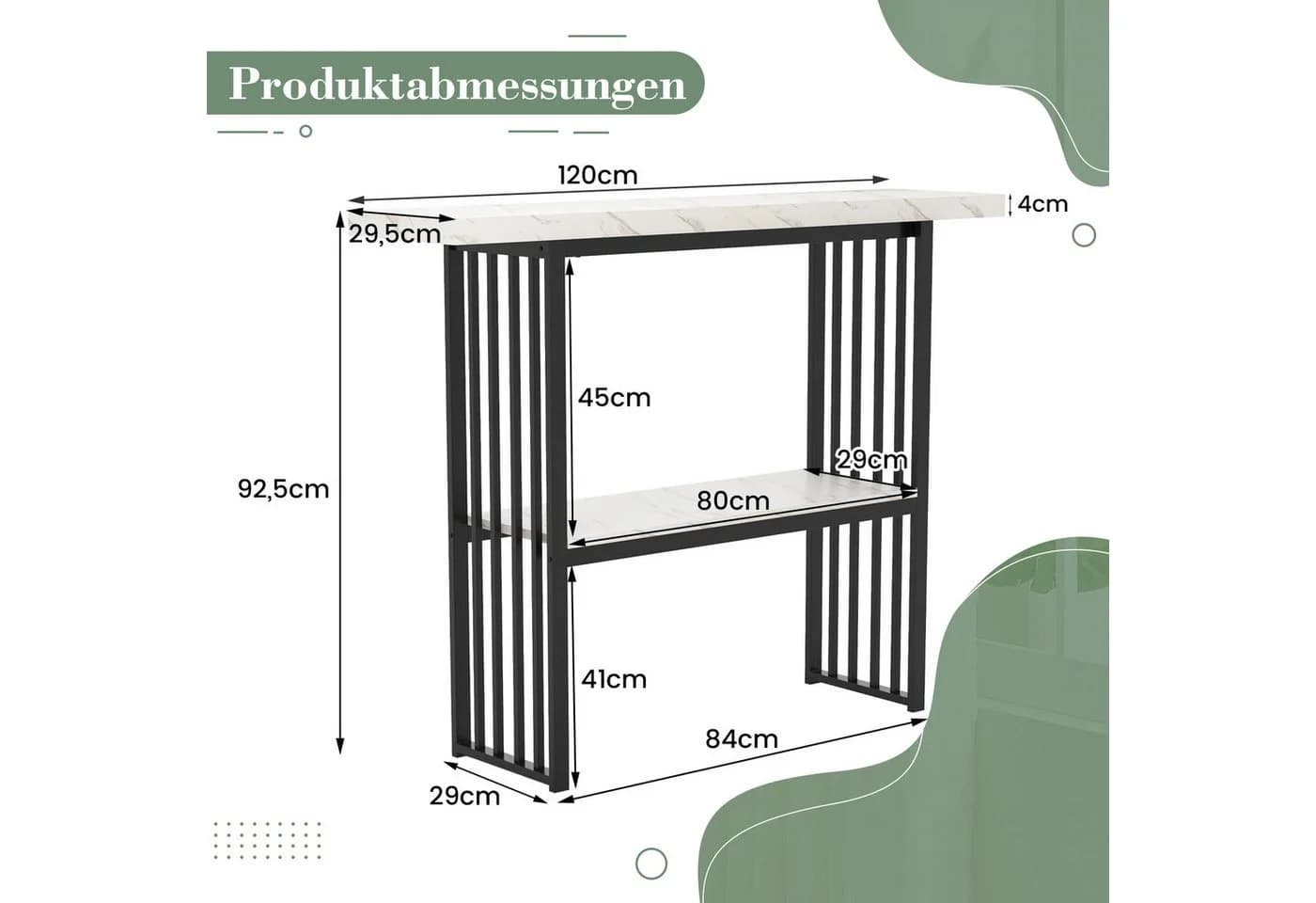 COSTWAY Konsolentisch Marmor Gold 120 cm - Bild 5