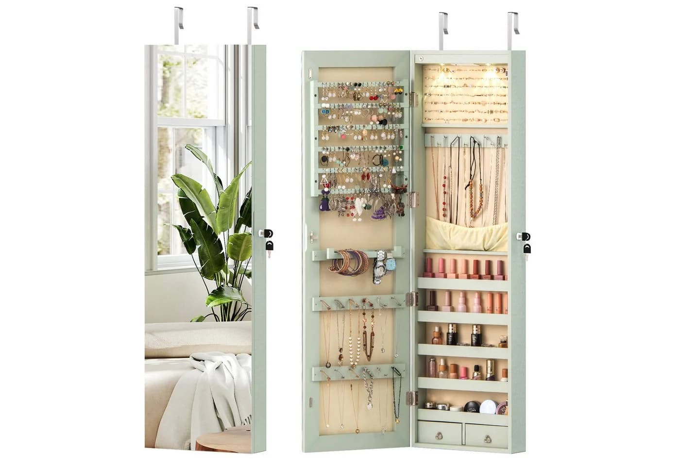 COSTWAY Schmuckschrank mit LED & Spiegel abschließbar - Bild 2