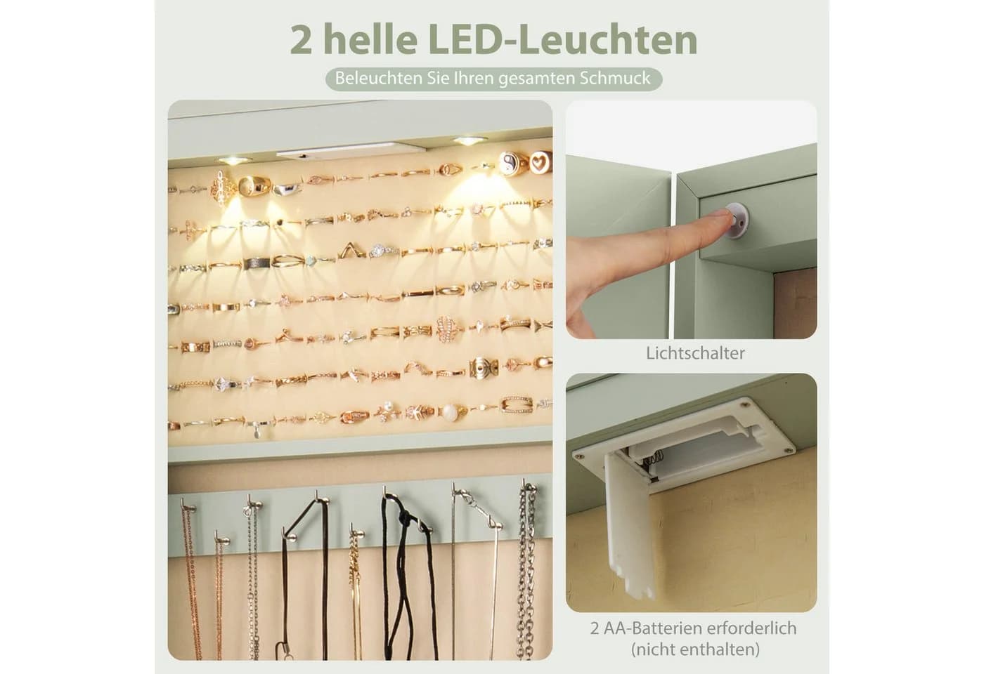 COSTWAY Schmuckschrank mit LED & Spiegel abschließbar - Bild 3