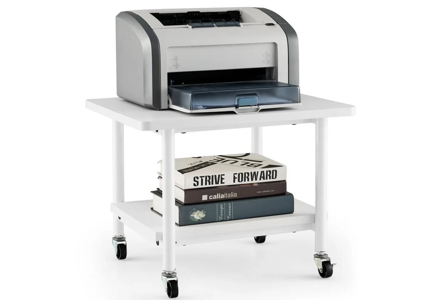 COSTWAY Druckertisch mit 2 Ebenen & 4 Rollen, bis 35 kg, 49x40x38cm