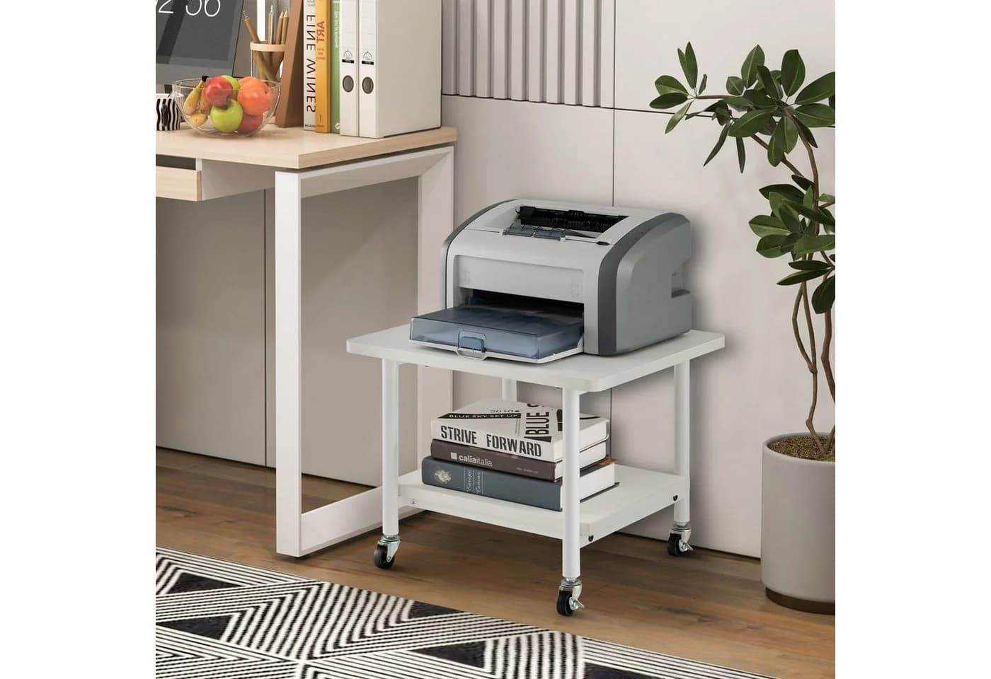 COSTWAY Druckertisch mit 2 Ebenen & 4 Rollen, bis 35 kg, 49x40x38cm - Bild 3