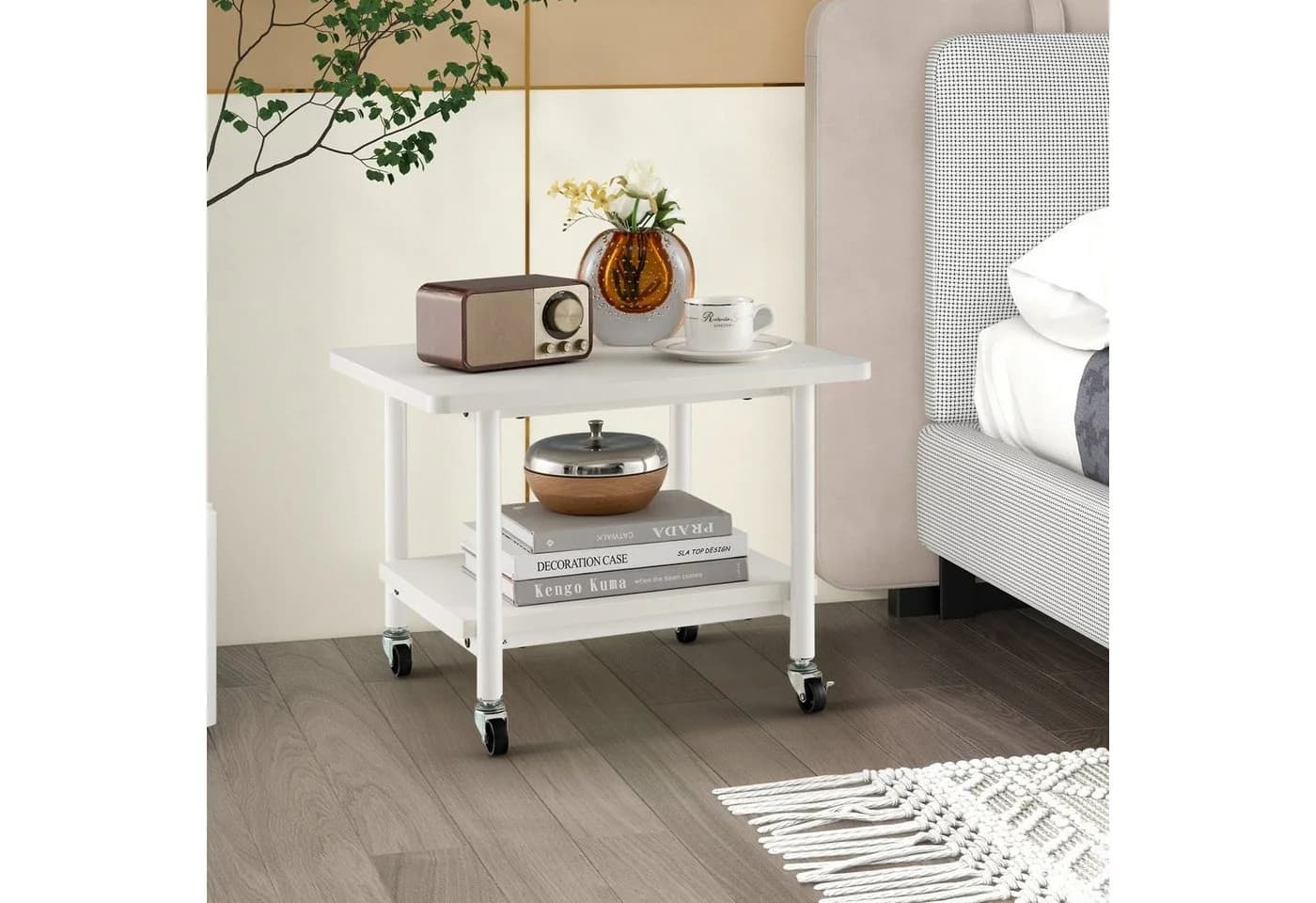 COSTWAY Druckertisch mit 2 Ebenen & 4 Rollen, bis 35 kg, 49x40x38cm - Bild 4