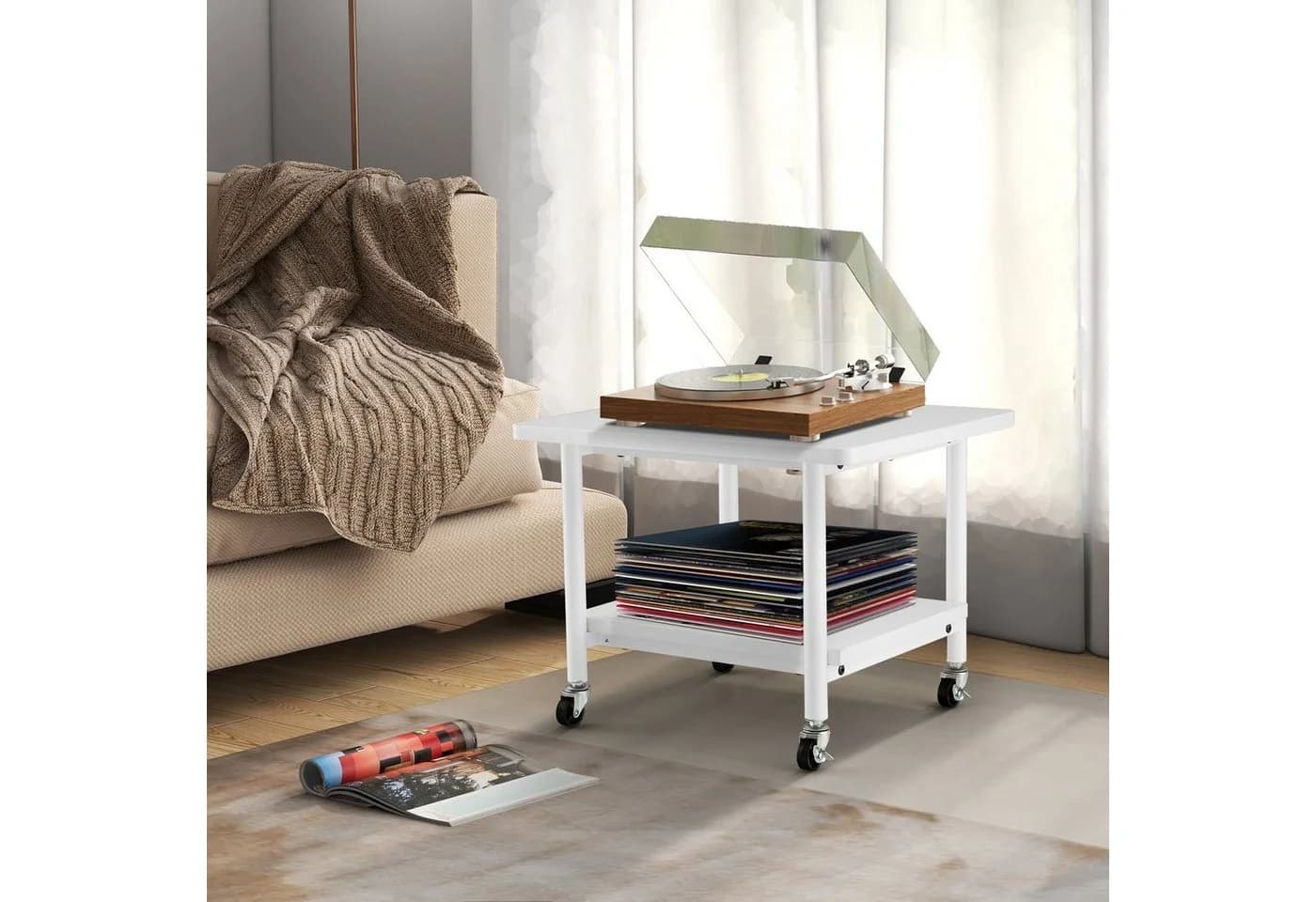 COSTWAY Druckertisch mit 2 Ebenen & 4 Rollen, bis 35 kg, 49x40x38cm - Bild 5