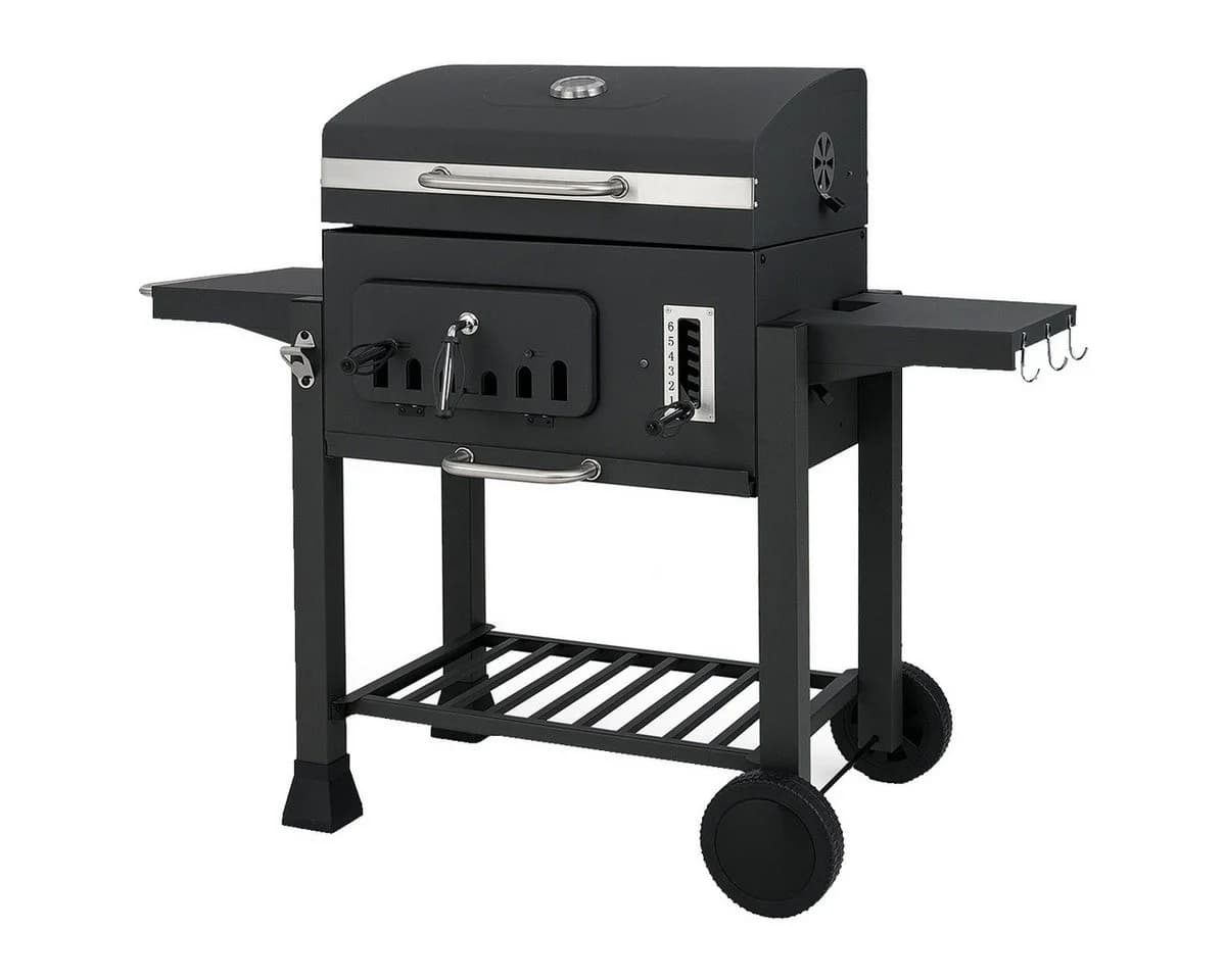 COSTWAY Holzkohlegrill XXL Grillwagen Edelstahl Schwarz mit Rollen - Bild 2