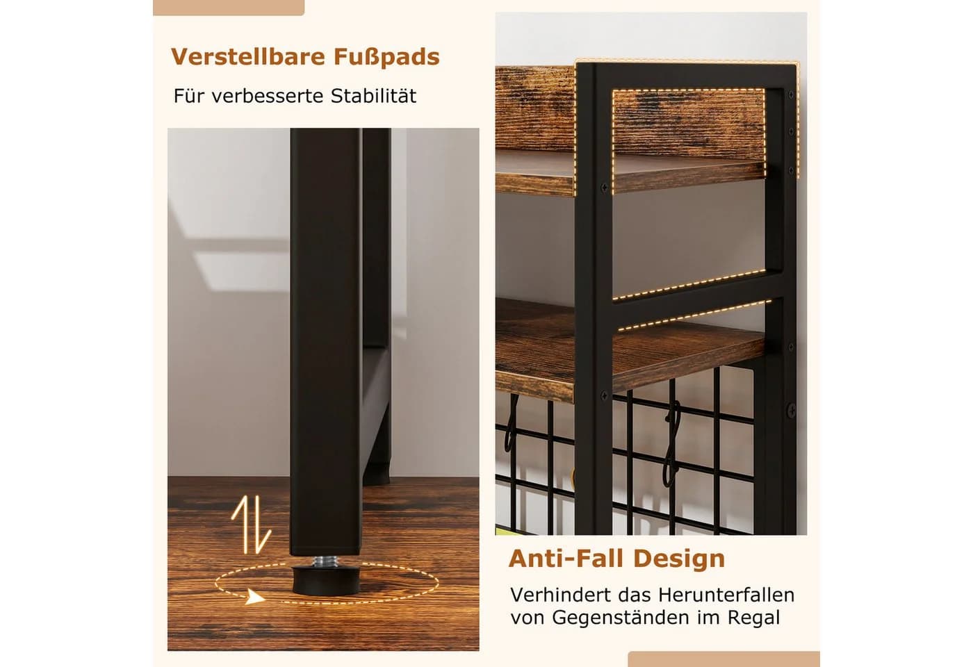 COSTWAY Schreibtischregal Aufsatzregal mit Haken Braun Schwarz - Bild 4
