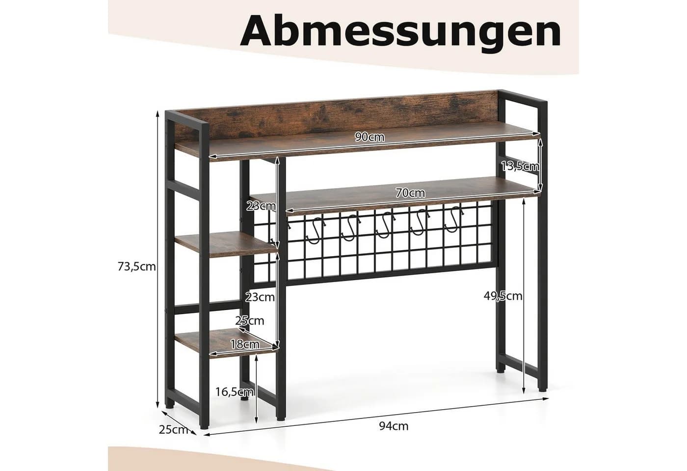 COSTWAY Schreibtischregal Aufsatzregal mit Haken Braun Schwarz - Bild 5