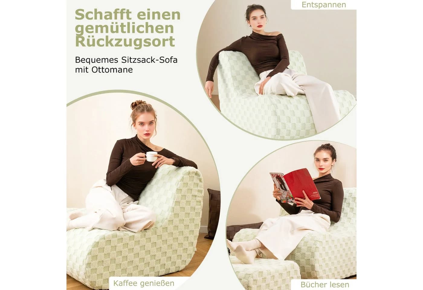 KOMFOTTEU Sitzsack Liegesofa-Set Braun/Grün - Bild 5