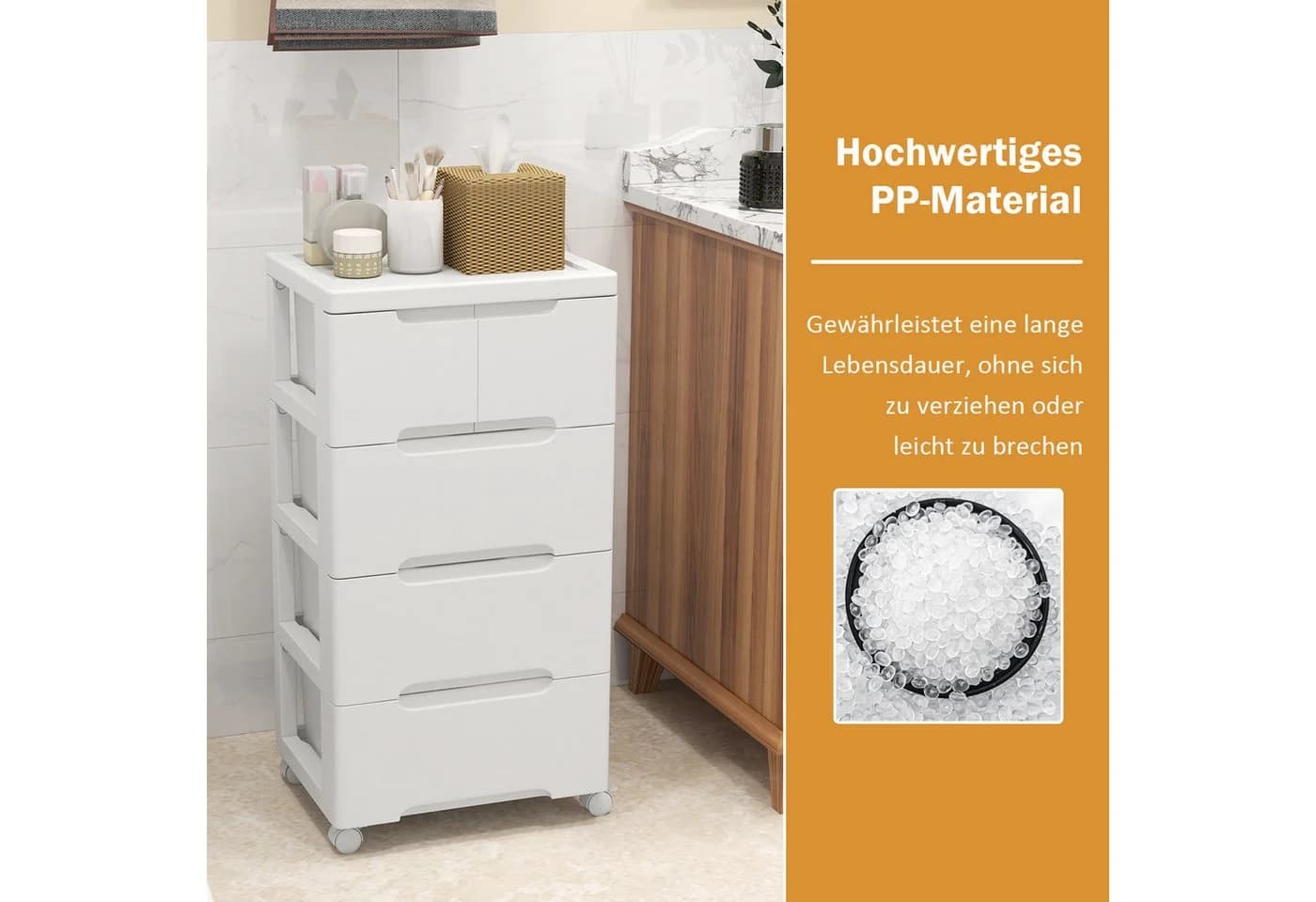KOMFOTTEU Rollwagen Nischenschrank Weiß Kunststoff mit Rollen - Bild 3