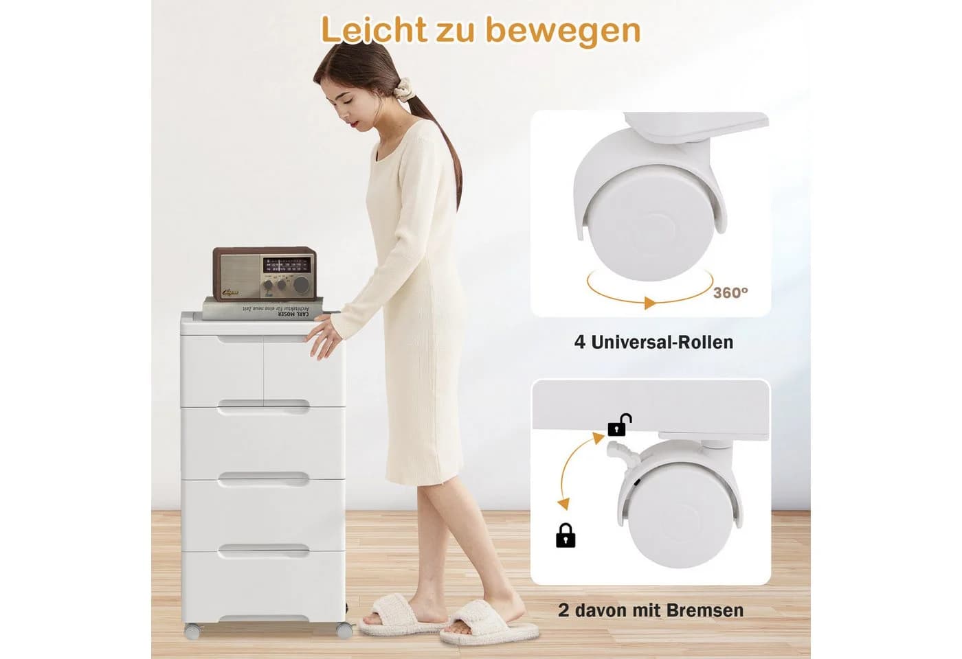 KOMFOTTEU Rollwagen Nischenschrank Weiß Kunststoff mit Rollen - Bild 5