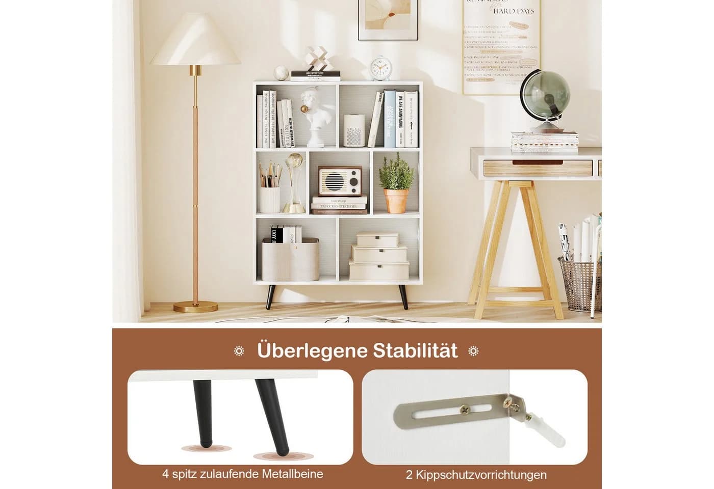 KOMFOTTEU Bücherregal Standregal weiß mit Metallbeinen und Kippschutz - Bild 5