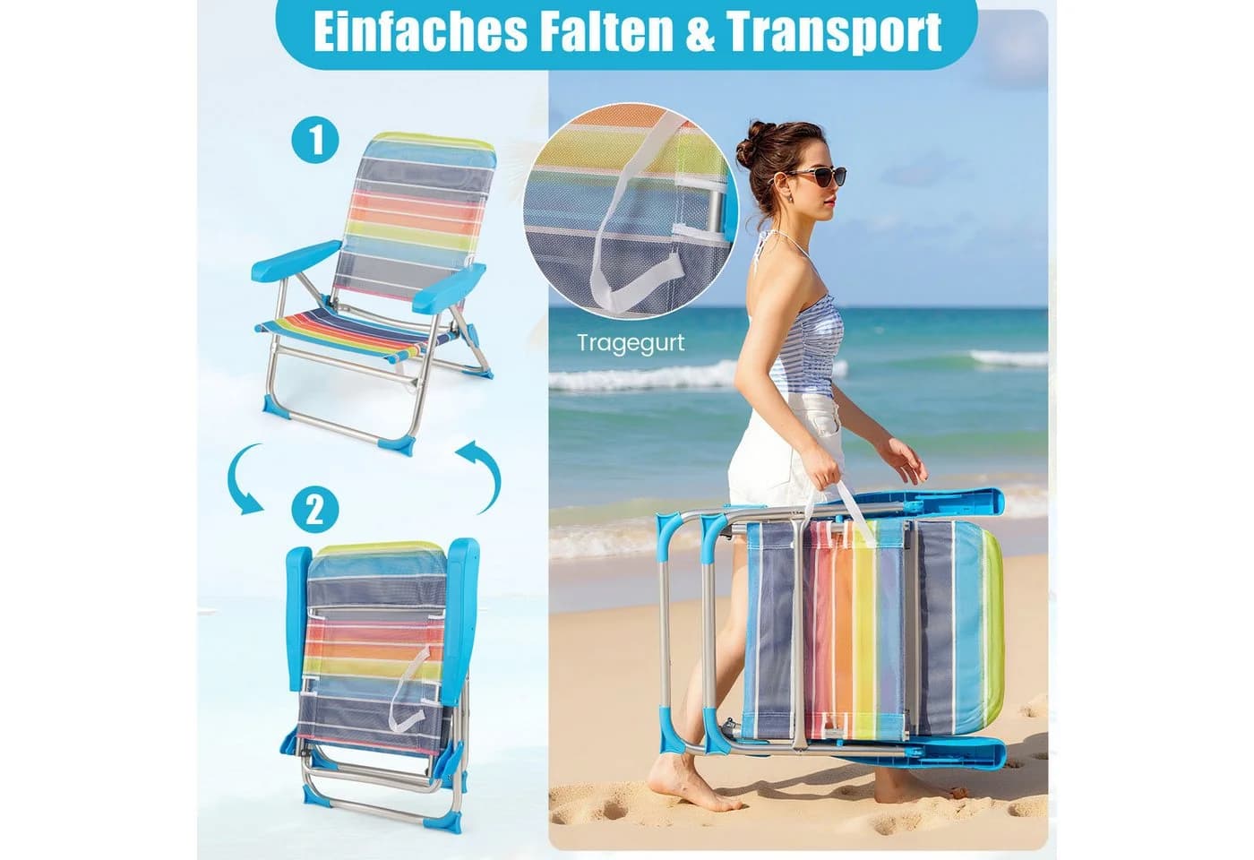 KOMFOTTEU Klappstuhl 2er-Set, 150kg Tragkraft, Aluminium, Faltbar, Grau - Bild 3