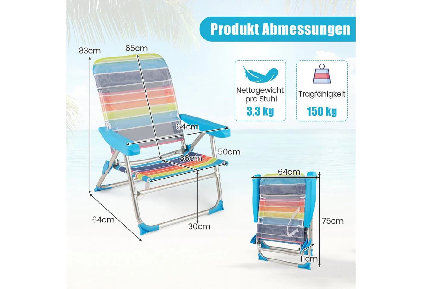 KOMFOTTEU Klappstuhl 2er-Set, 150kg Tragkraft, Aluminium, Faltbar, Grau - Bild 5
