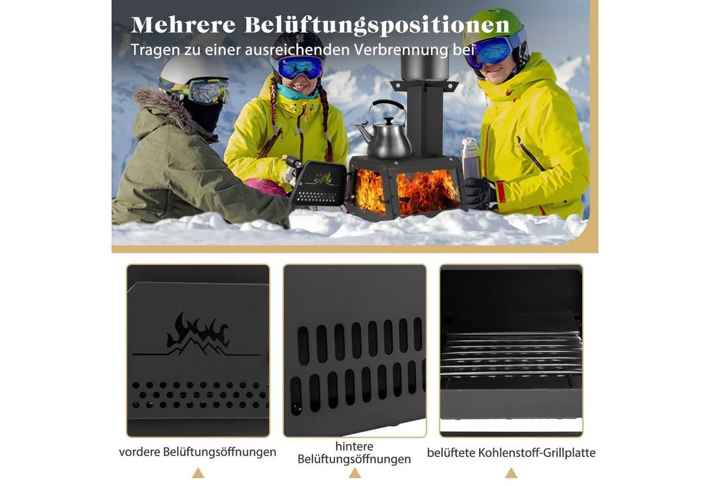 COSTWAY Feuerschale Holzkohle Outdoor BBQ Camping Holzofen Schwarz - Bild 4