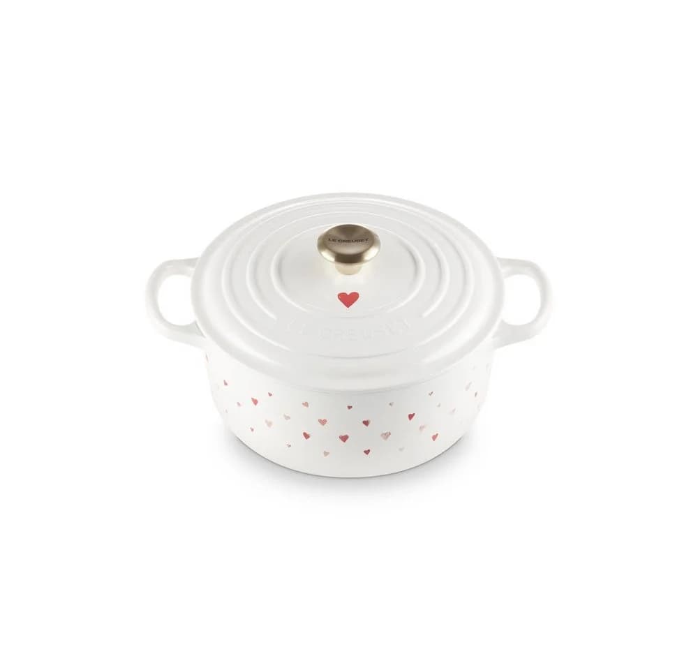 LE CREUSET Bräter rund Signature 22cm Hearts weiß