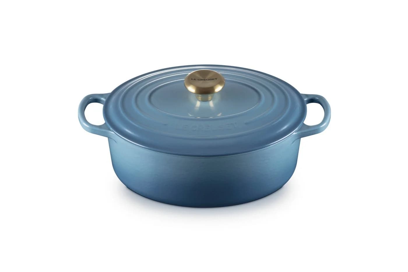 LE CREUSET Ovaler Gusseisen-Bräter mit Deckel Chambray