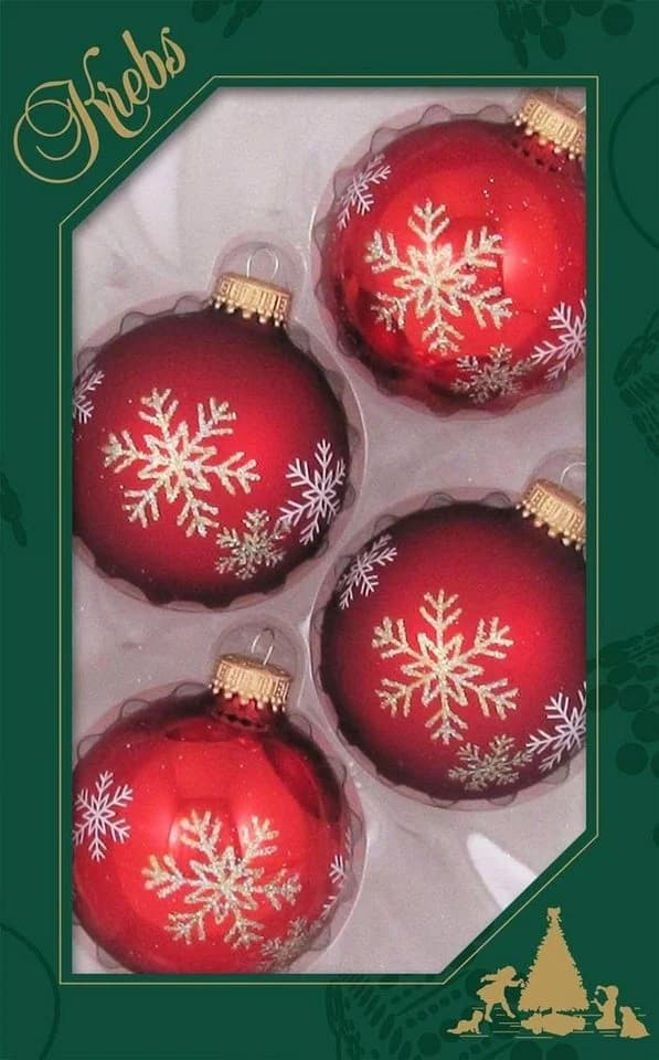 Krebs Glas Lauscha Weihnachtsbaumkugel Schneestern, Christbaumschmuck 4 St. Glas