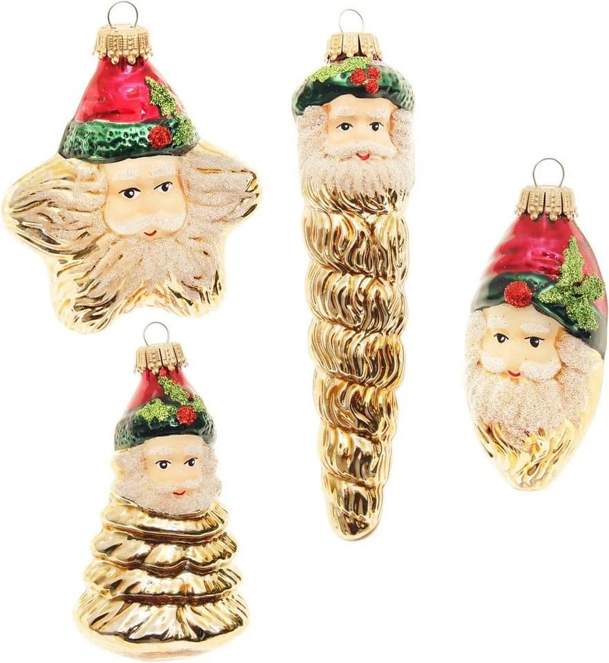 Krebs Glas Lauscha Christbaumschmuck Xmas Night Weihnachtsmanngesichter 4-tlg.