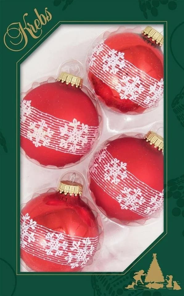 Krebs Glas Lauscha Weihnachtsbaumkugel Schneekristall 4-tlg. Rot/Weiß Glas