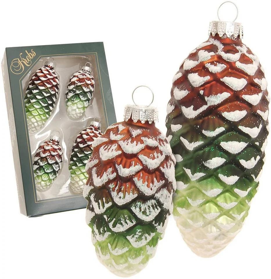 Krebs Glas Lauscha Christbaumschmuck Glas-Tannenzapfen bunt, 4-tlg.