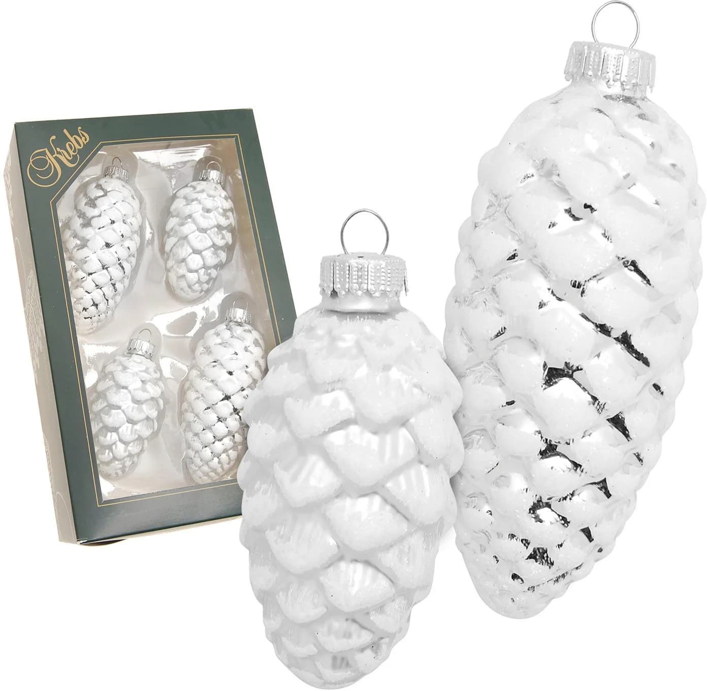 Krebs Glas Lauscha Christbaumschmuck Tannenzapfen Silber Glitter 4-tlg