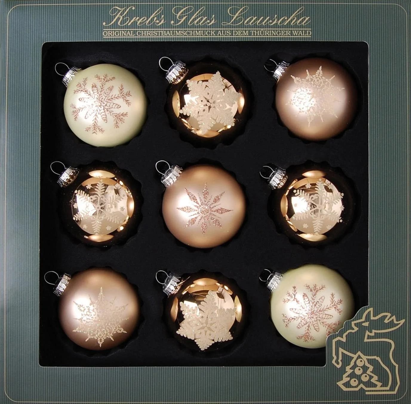 Krebs Glas Lauscha Weihnachtsbaumkugel Cappuccino 9-tlg. Glas