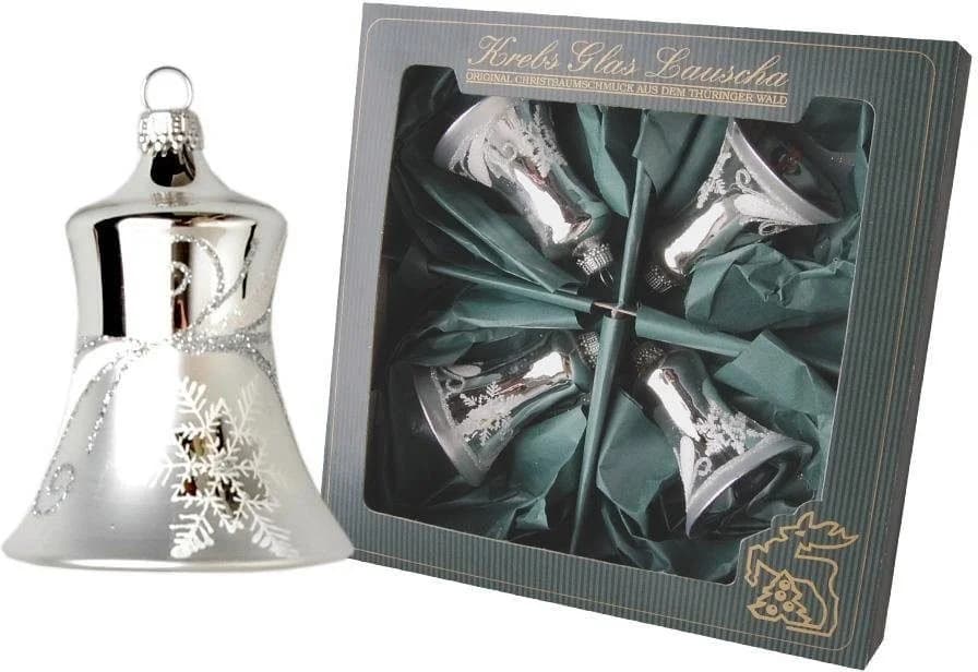 Krebs Glas Lauscha Christbaumschmuck Glocken Glas 7cm 4 Stück Silber