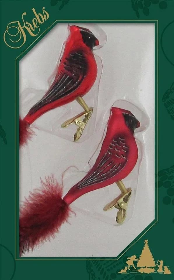 Krebs Glas Lauscha Weihnachtsbaumklammer Kardinal Rot (2-tlg) Mundgeblasen