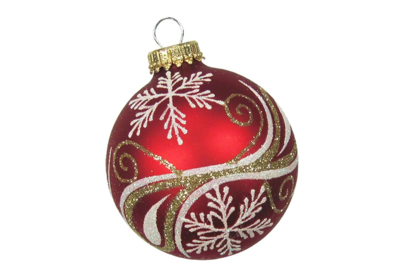 Krebs Glas Lauscha Weihnachtsbaumkugel 4er Set Rot Gold-Weiße Kringeln 7 cm