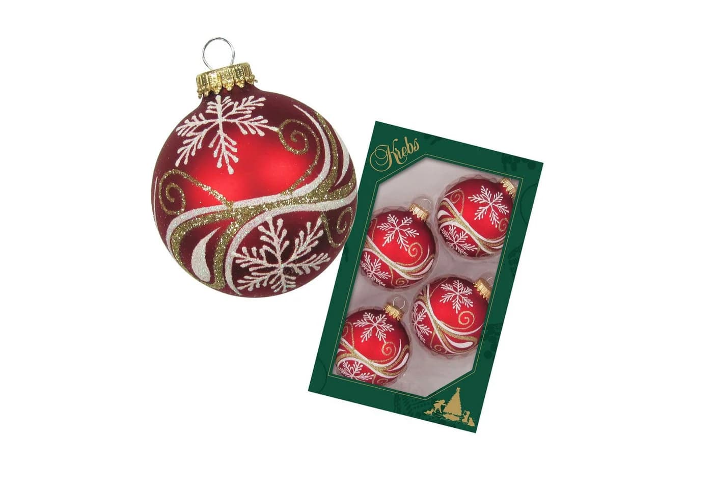 Krebs Glas Lauscha Weihnachtsbaumkugel 4er Set Rot Gold-Weiße Kringeln 7 cm - Bild 2