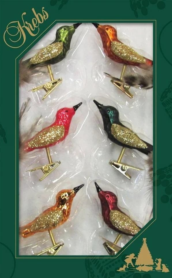 Krebs Glas Lauscha Weihnachtsbaumklammer Minivögel 6-tlg Bunt Glas
