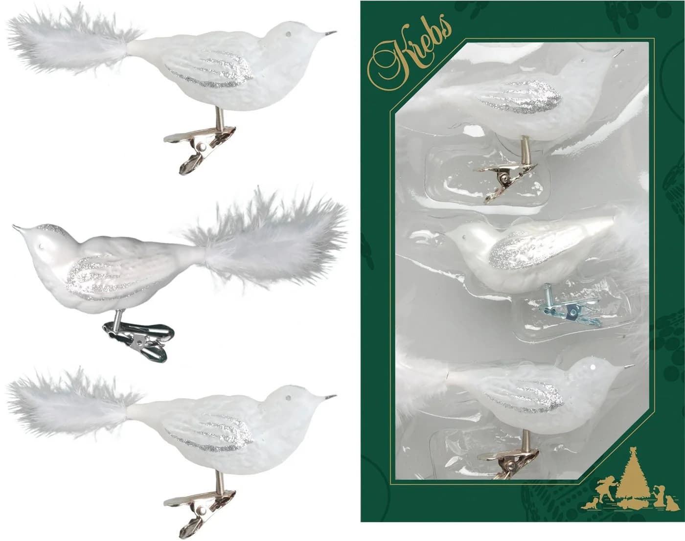 Krebs Glas Lauscha Weihnachtsbaumklammer CBK80873, Glasvogel 3-tlg.